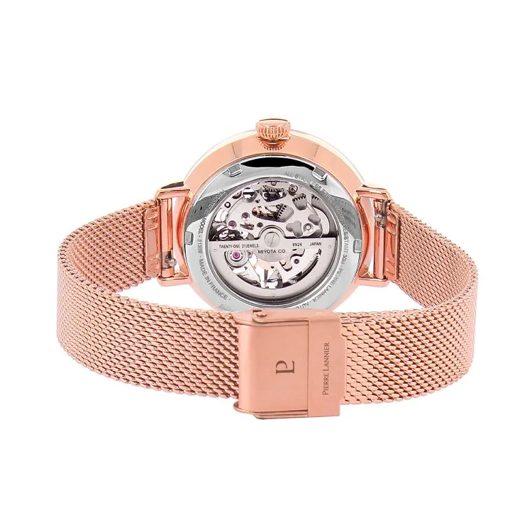 Dos Montre Pierre Lannier - Automatic - Squelette - Maille Milanaise Rose