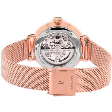 Dos Montre Pierre Lannier - Automatic - Squelette - Maille Milanaise Rose