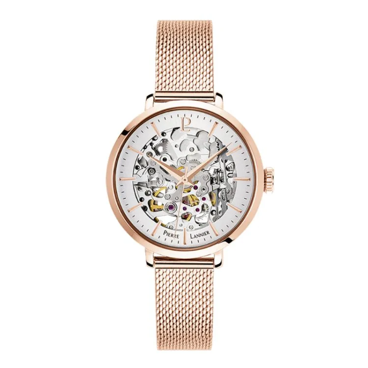 Montre Pierre Lannier - Automatic - Squelette - Maille Milanaise Rose