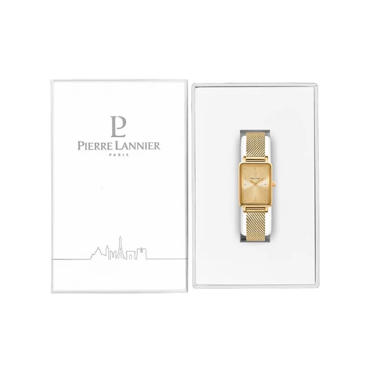 Coffret Montre Pierre Lannier - Ariane - Rectangle - Maille Milanaise Doré