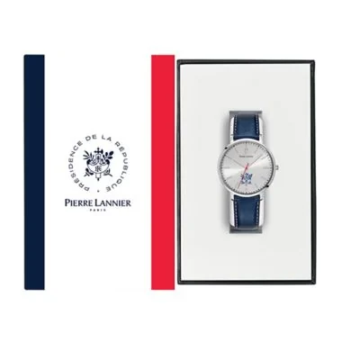 Coffret Montre Pierre Lannier - Elysée - Cuir Bleu