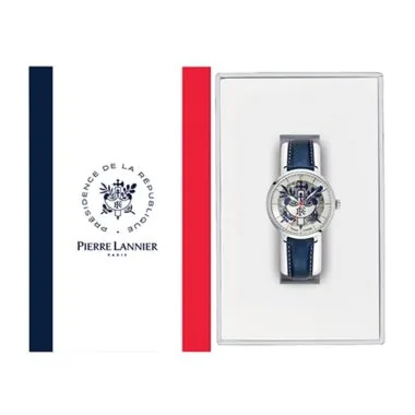 Coffret Montre Pierre Lannier - Elysée - Squelette - Automatique - Cuir Bleu