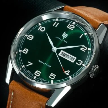 Cadran Montre LIP - Himalaya 40 mm - Jours et Date - Cadran Vert - Cuir Marron