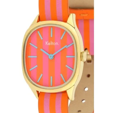 Cadran Montre Kelton - Colorama - Barbiecore - Rayée Orange et Rose