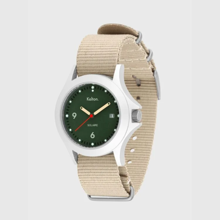 Profil Montre Kelton - Solaire Soleil - Cadran Vert Bracelet Beige