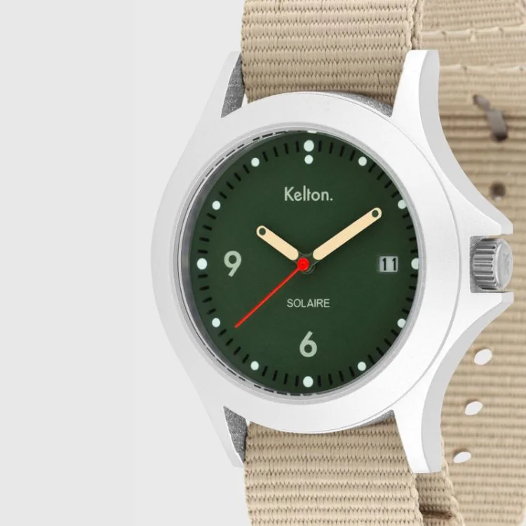 Cadran Montre Kelton - Solaire Soleil - Cadran Vert Bracelet Beige