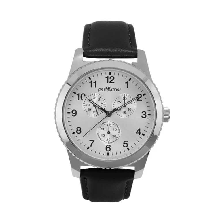 Montre Performer - Classique - Simili Cuir Noir - Cadran Argent