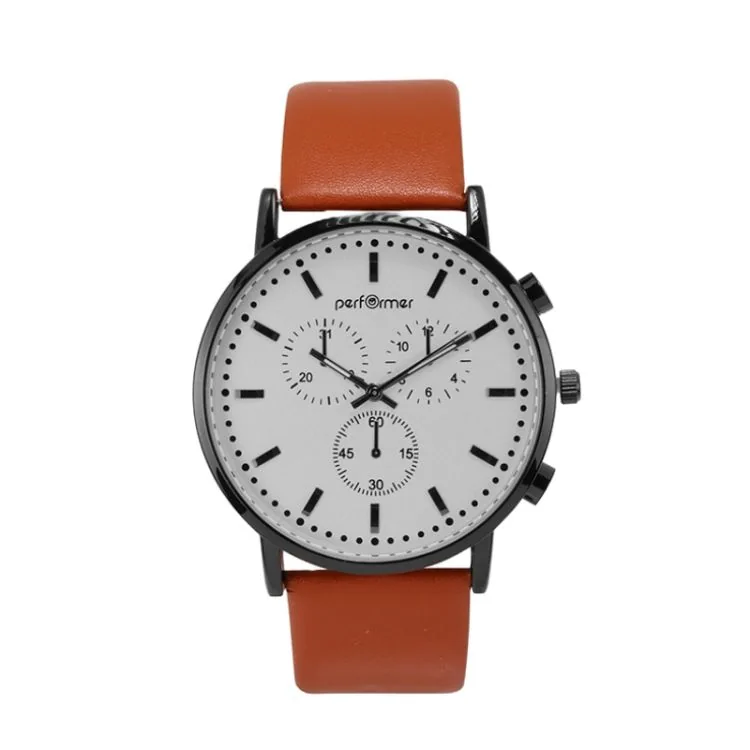 Montre Performer - Classique - Simili Cuir Marron - Cadran Blanc