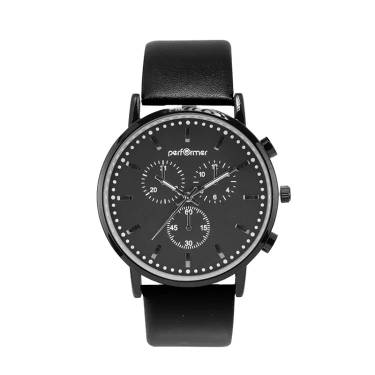 Montre Performer - Classique - Simili Cuir Noir - Cadran Noir