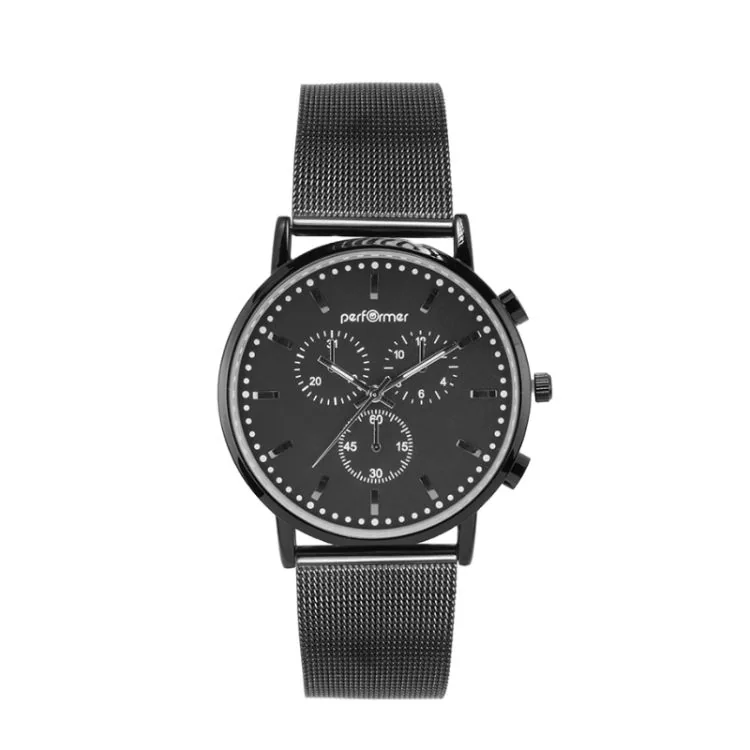 Montre Performer - Classique - Maille Milanaise Noire - Cadran Noir