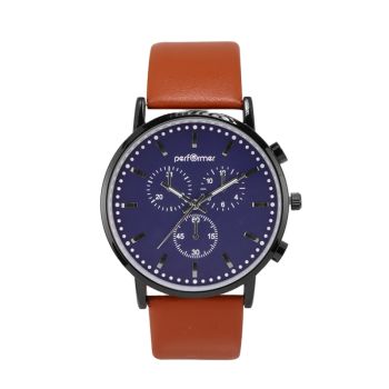 Montre Performer - Classique - Simili Cuir Marron - Cadran Bleu