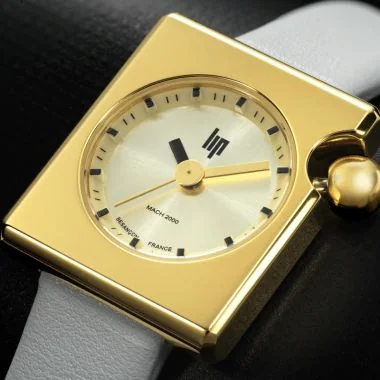 Cadran Montre LIP - Mach 2000 - Mini Square - Cuir Blanc Cadran Doré