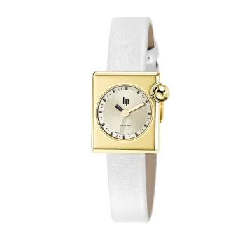 LIP Mach 2000 Mini Square cuir blanc cadran dor&eacute;