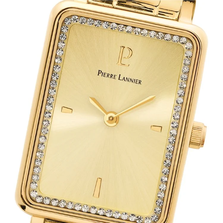 Cadran Montre Pierre Lannier - Ariane - Rectangle - Acier Doré à Strass