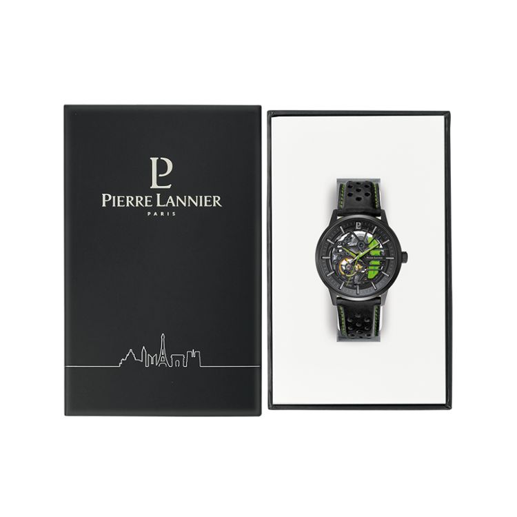 Packaging Montre Pierre Lannier - Paddock - Automatique - Maille Milanaise - Verte