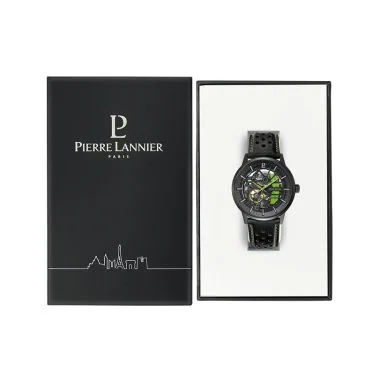 Packaging Montre Pierre Lannier - Paddock - Automatique - Maille Milanaise - Verte