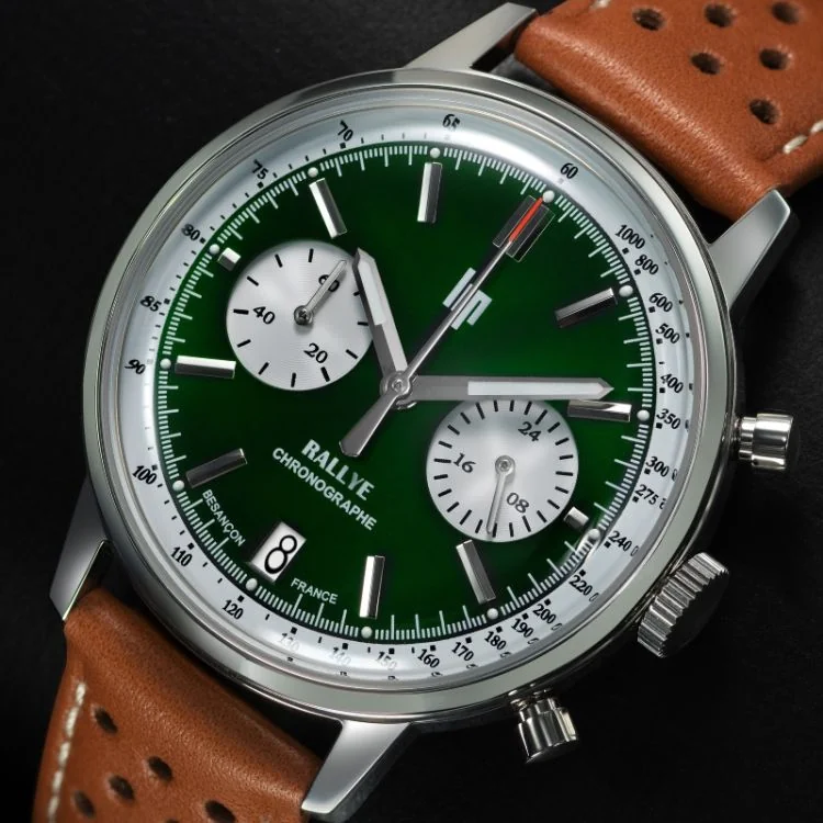 Cadran Montre LIP - Rallye 39 mm - Chronographe - Cadran Vert