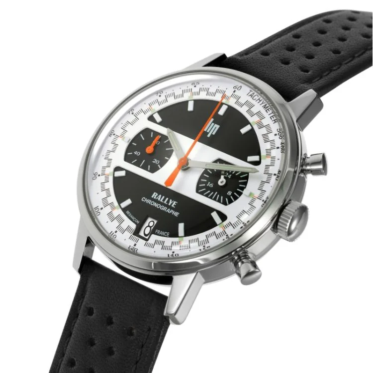 Profil Montre LIP - Rallye 39 mm - Chronographe - Cadran Noir et Blanc