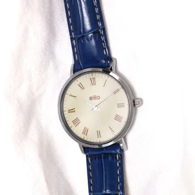 Montre Upcyclé eHo - Collection Vintage - Vintage Bleu Croco - A plat