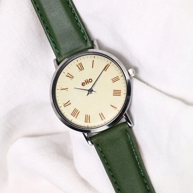 Montre Upcyclé eHo - Collection Vintage - Vintage Olive - A plat