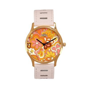 Montre Upcyclé eHo - Collection Sixties - Blanche Flower Power