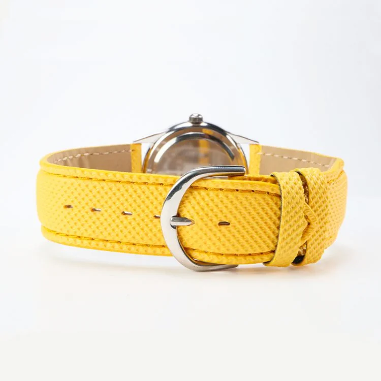 Face Montre Ecoresponsable eHo Cuir Jaune Cadran Blanc Tournesol Arrière