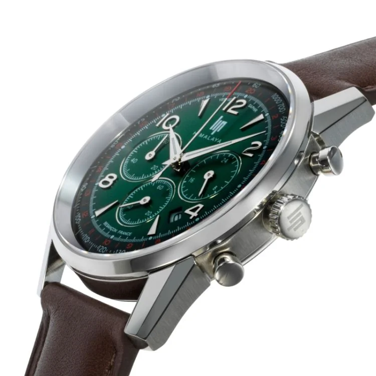 Profil Montre LIP - Himalaya 40 mm - Chronographe - Cuir Marron Cadran Vert