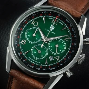 Cadran Montre LIP - Himalaya 40 mm - Chronographe - Cuir Marron Cadran Vert