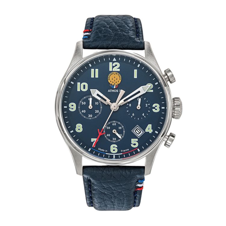 Montre Patrouille de France - Athos 7 - Chronographe - Cuir Bleu Marine