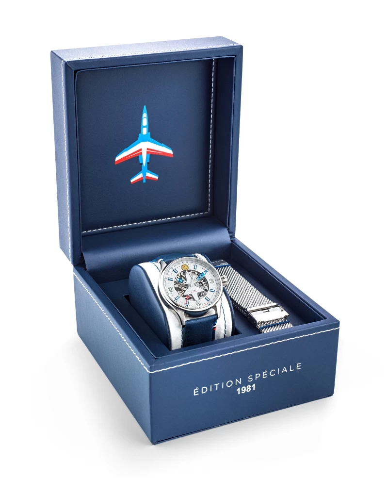 Coffret Montre Patrouille de France - Edition Spéciale 1981 - Automatique - Bracelet Cuir Bleu