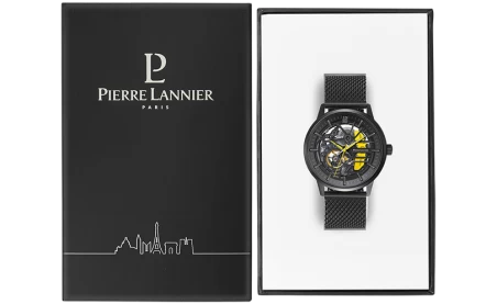 Coffret Montre Pierre Lannier - Paddock - Automatique - Squelette - Maille Milanaise Jaune