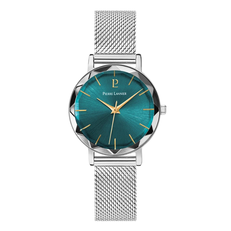 Montre Pierre Lannier - Multiples - Maille Milanaise Argenté et Verte