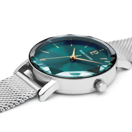 Cadran Montre Pierre Lannier - Multiples - Maille Milanaise Argenté et Verte