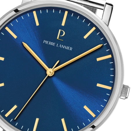 Cadran Montre Pierre Lannier - Essential - Cadran Bleu - Maille Milanaise Argent