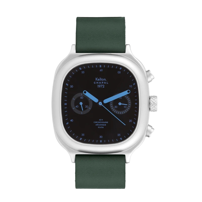 Montre Kelton X Chapal 1972 - Chronographe Skyblue - Cuir Vert