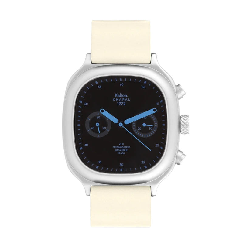 Montre Kelton X Chapal 1972 - Chronographe Skyblue - Cuir Blanc