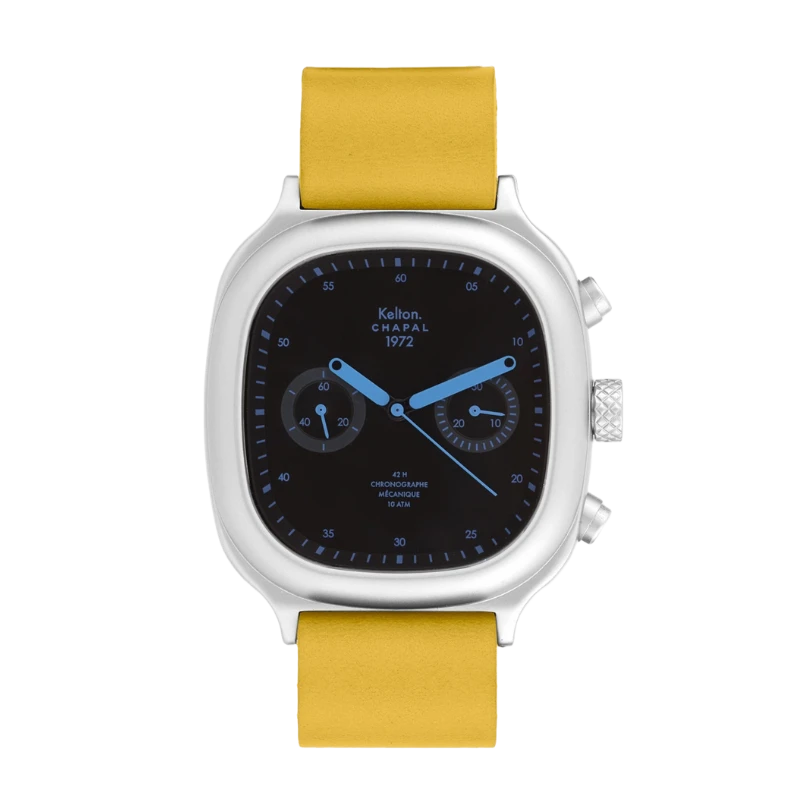 Montre Kelton X Chapal 1972 - Chronographe Skyblue - Cuir Jaune