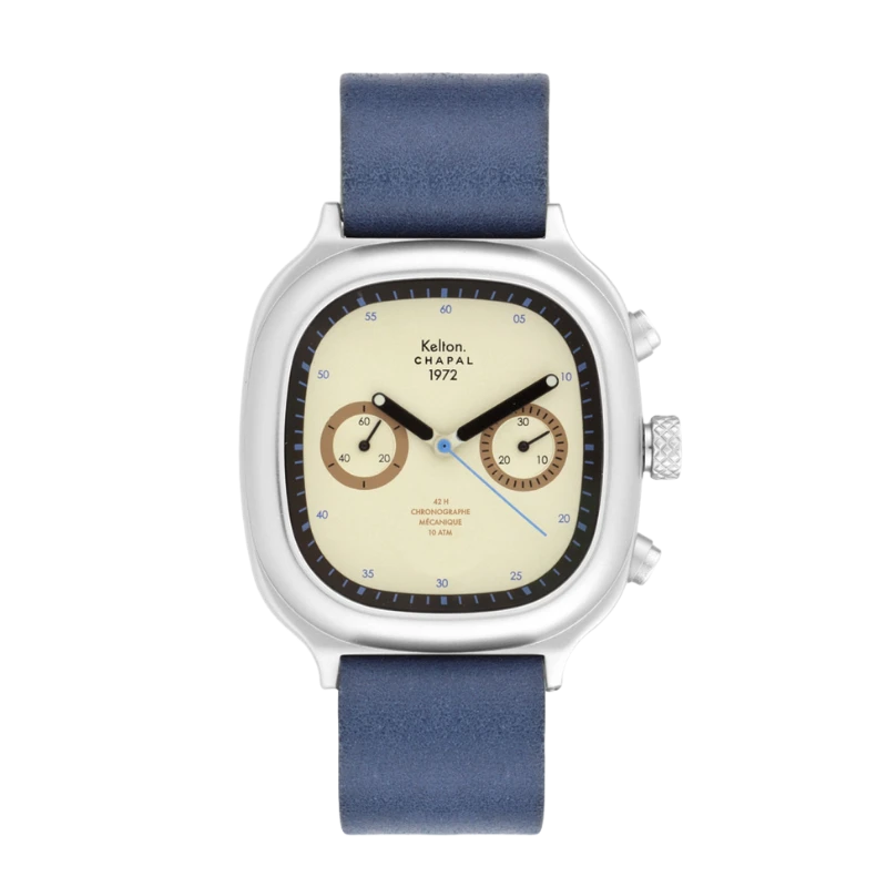 Montre Kelton X Chapal 1972 - Chronographe Skysand - Cuir Bleu