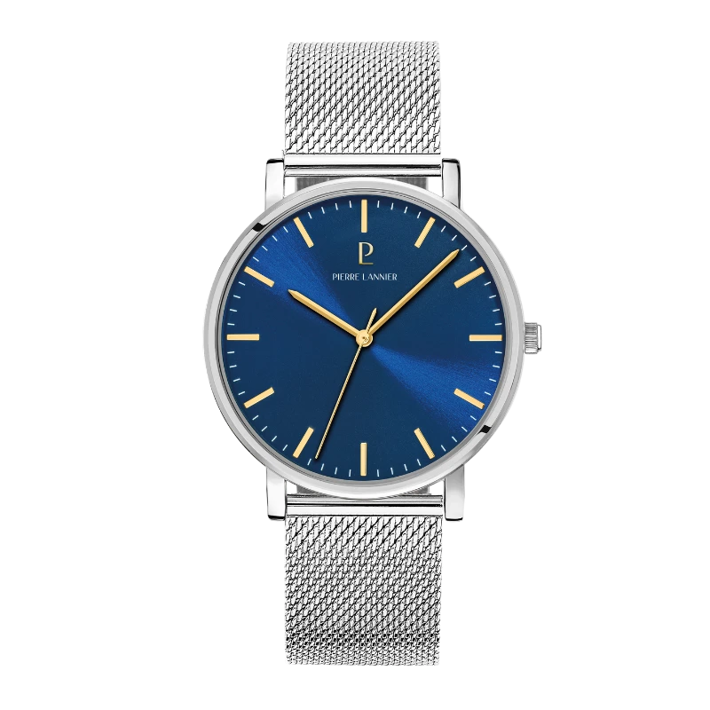 Montre Pierre Lannier - Essential - Cadran Bleu - Maille Milanaise Argent