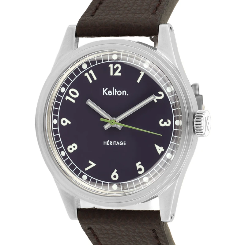 Montre Kelton Héritage Navy Epsom Marron | 9126022 | montre vintage française - Club de la Montre