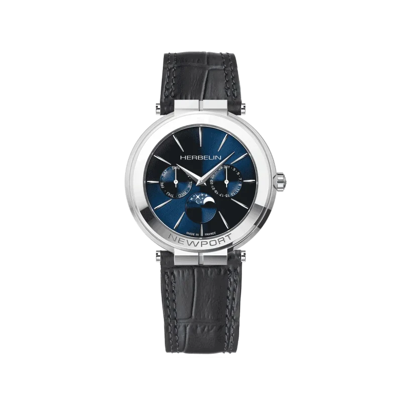 Michel Herbelin Newport Slim Quartz 12722AP15 Bleu Cuir Alligator