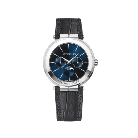 Michel Herbelin Newport Slim Quartz 12722AP15 Bleu Cuir Alligator