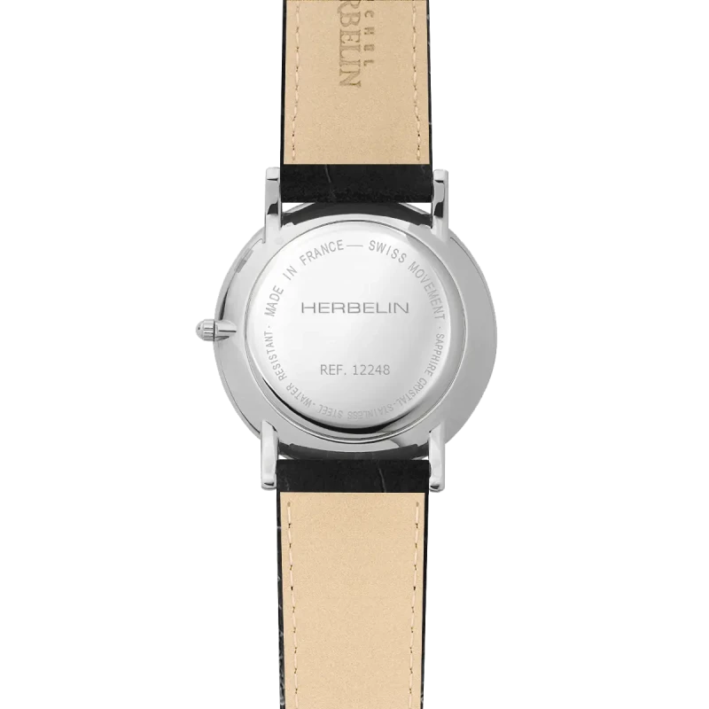 Michel Herbelin Classique Quartz 12248AP08 Argent Cuir Noir Homme