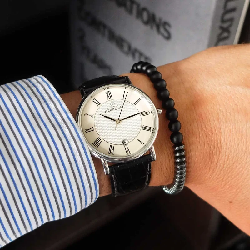 Michel Herbelin Classique Quartz 12248AP08 Argent Cuir Noir Homme