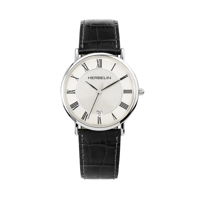 Michel Herbelin Classique Quartz 12248AP08 Argent Cuir Noir Homme