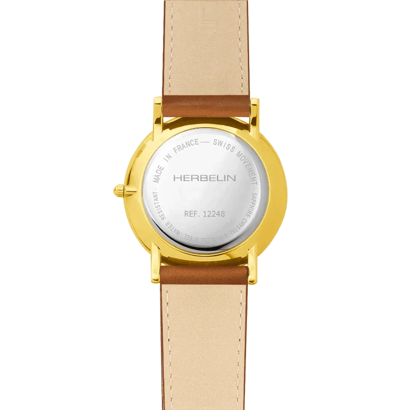 Michel Herbelin Classique Quartz 12248P08MA PVD Or Jaune Cuir Brun