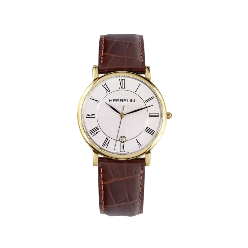 Michel Herbelin Classique Quartz 12248P08MA PVD Or Jaune Cuir Brun