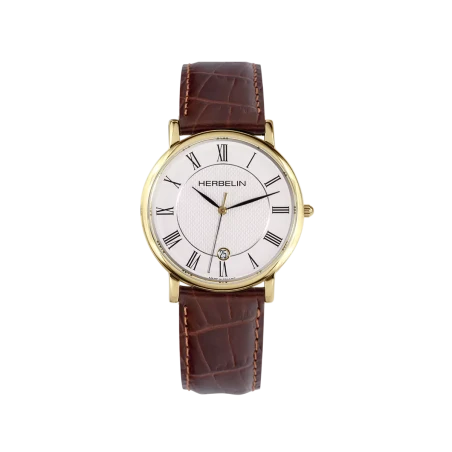 Michel Herbelin Classique Quartz 12248P08MA PVD Or Jaune Cuir Brun