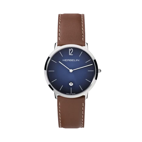 Michel Herbelin City Quartz Bleu 19515AP15GD Cuir Brun Acier