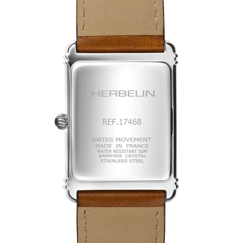 Michel Herbelin Art Déco Quartz 17468AP22GD Argent Cuir Brun Homme